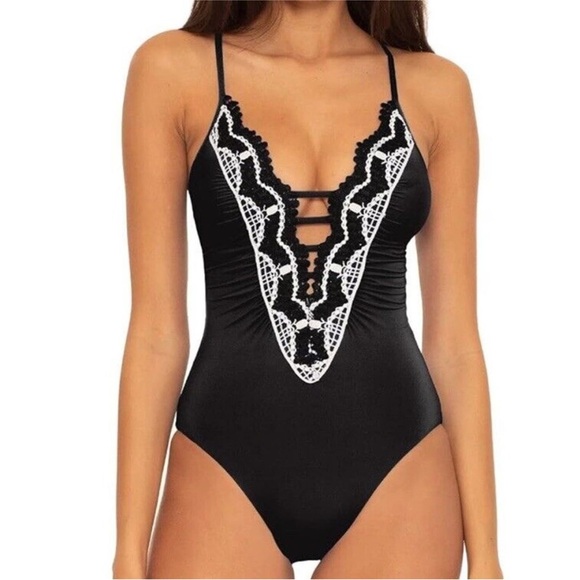 Becca by Rebecca Virtue Delilah Clare Plunge one piece swimsuit black si… - Picture 1 of 11